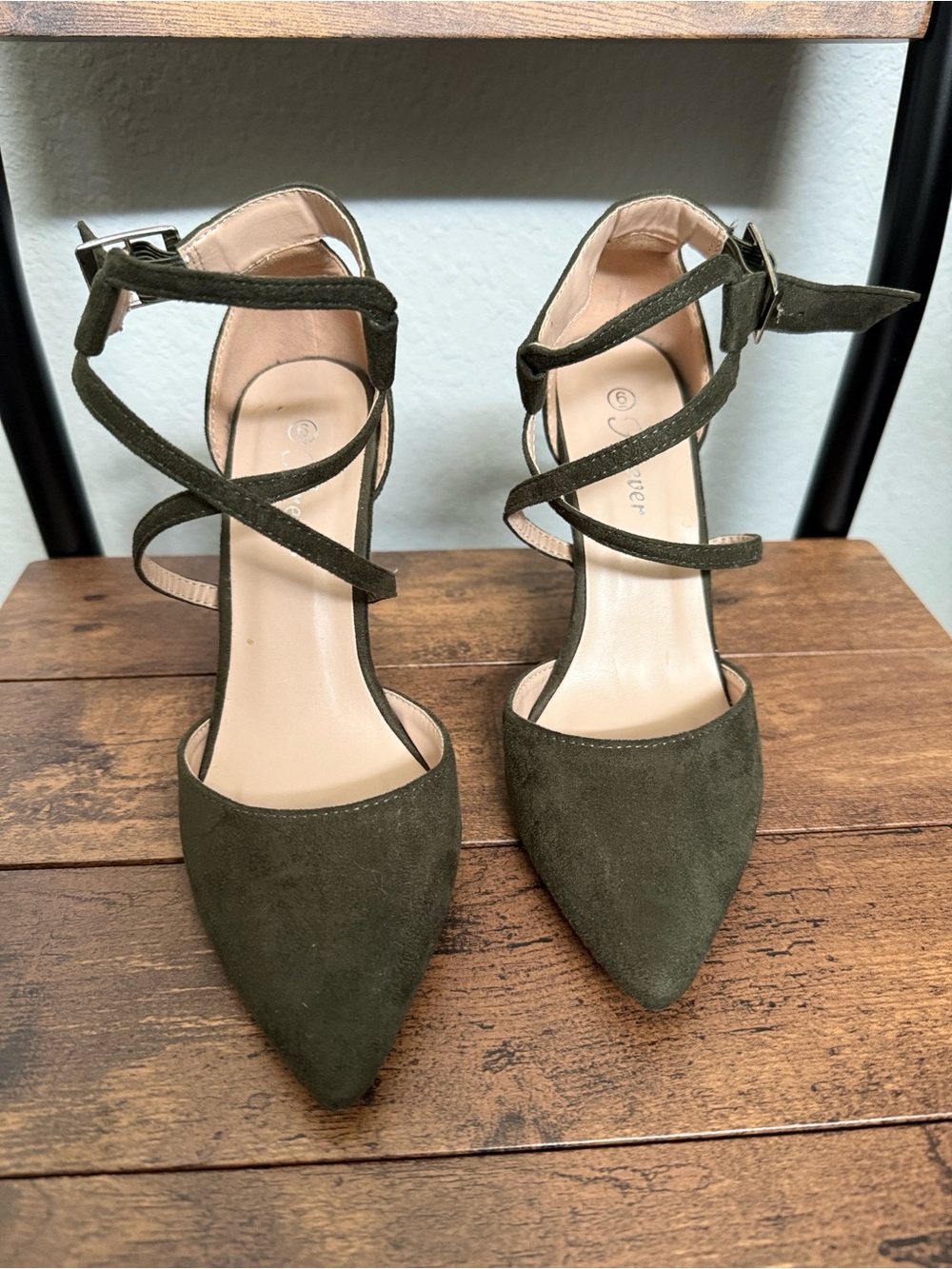 Olive Green Strappy Pointed-Toe Heels - Unbranded